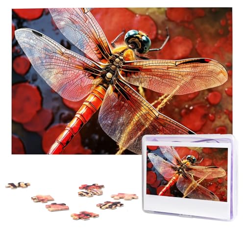 Rote Libellen-Puzzles, 1000 Teile, personalisiertes Puzzle, Foto-Puzzle für Erwachsene, anspruchsvolles Bilderpuzzle mit Aufbewahrungstasche, Puzzles für Männer und Frauen, Heimdekoration (74,9 x 50 von HCLYvexiria