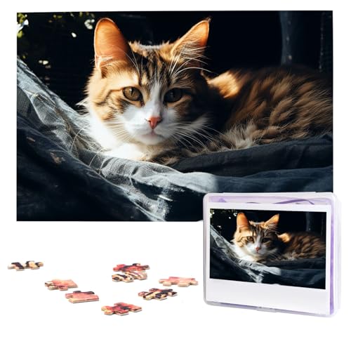 Ruhende Katzen-Puzzle, 1000 Teile, personalisiertes Puzzle, Foto-Puzzle für Erwachsene, anspruchsvolles Bilderpuzzle mit Aufbewahrungstasche, Puzzles für Männer und Frauen, Heimdekoration (74,9 x 50 von HCLYvexiria