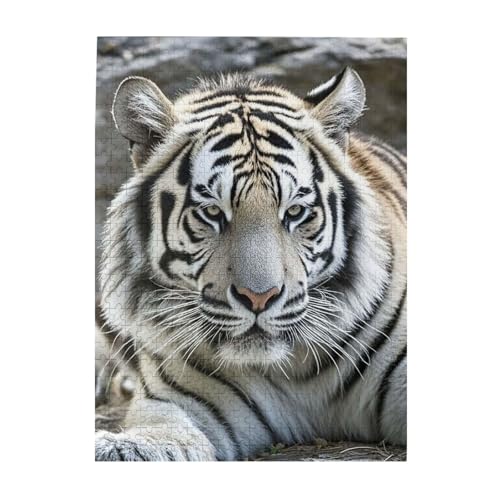 Schwarz-Weiß-Tiger-Puzzle, 500 Teile, personalisiertes Puzzle, Foto-Puzzle für Erwachsene, anspruchsvolles Bilderpuzzle mit Aufbewahrungstasche, Puzzles für Männer und Frauen, Heimdekoration (51,8 x von HCLYvexiria