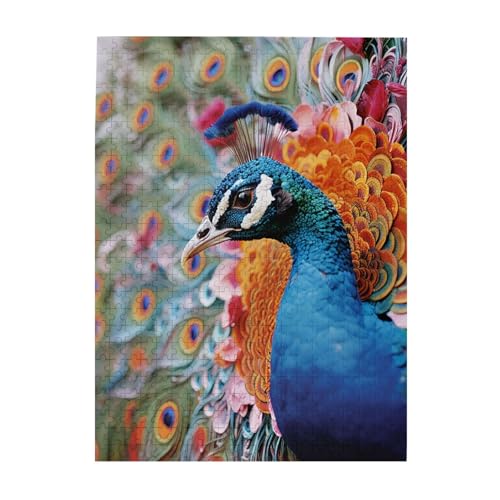 Vogel-Pfau-Puzzle, 500 Teile, personalisiertes Puzzle, Foto-Puzzle für Erwachsene, anspruchsvolles Bilderpuzzle mit Aufbewahrungstasche, Puzzles für Männer und Frauen, Heimdekoration (51,8 x 38,1 cm) von HCLYvexiria