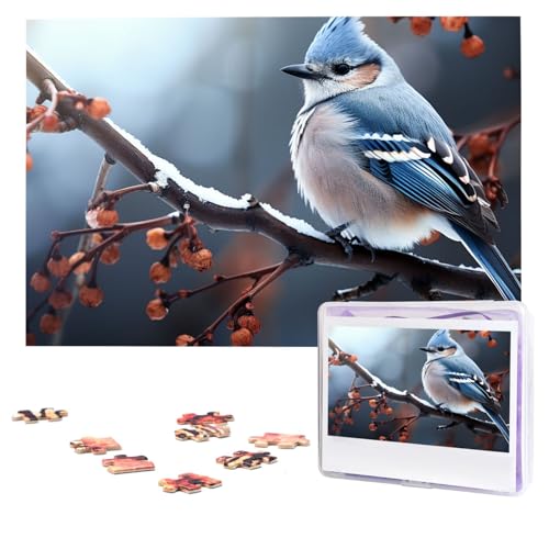 Vogel auf Ast im Winter, 1000 Teile, personalisiertes Puzzle, Foto-Puzzle für Erwachsene, anspruchsvolles Bilderpuzzle mit Aufbewahrungstasche, Puzzles für Männer und Frauen, Heimdekoration (74,9 x 50 von HCLYvexiria