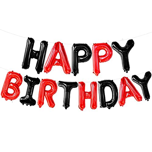 HCLZOE Schwarze und Rote Happy Birthday-Banner-Luftballons - 16, Happy Birthday-Schild, Happy Birthday-Luftballons, Buchstaben für Partys von HCLZOE