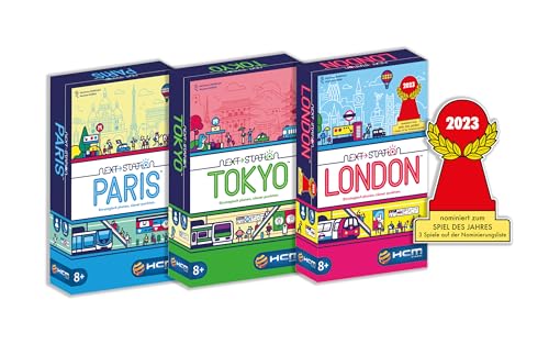 HCM Kinzel Bundle Next Station London, Tokyo, Paris Brettspiel, 3 Spiele Set, Flip und Write - Plane U-Bahnnetze mit Geschick und Strategie, für 1-4 Spieler, ab 8 Jahren von HCM Kinzel