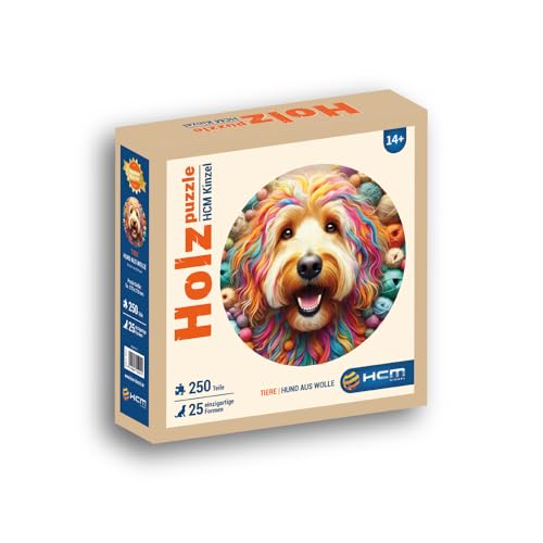 HCM Kinzel Holzpuzzle – Hund aus Wolle, 250 Teile, hochwertiges Holz, einzigartiges Design, leuchtende Farben, langlebige Premium-Qualität von HCM Kinzel