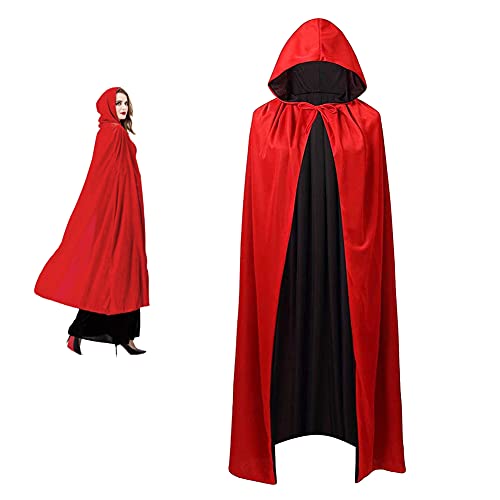 Vampir Umhang, Halloween Kostüm für Damen und Herren, Doppelseitig, Karneval, Schwarz (Rot, 140cm (ohne Kappenlänge)) von HCQC