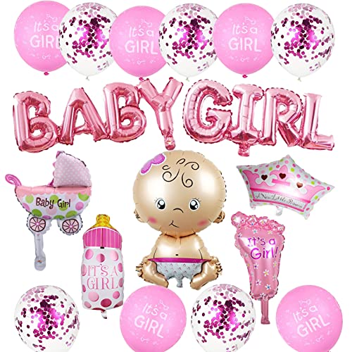 HCRXVV Babyparty Deko Mädchen,Baby Shower Deko Taufe Mädchen,Its A Girl Ballons Gender Reveal Party Welcome Home Baby Girl Dekoration,mit Baby Girl Ballon Banner Helium Folienballon (Rosa) von HCRXVV