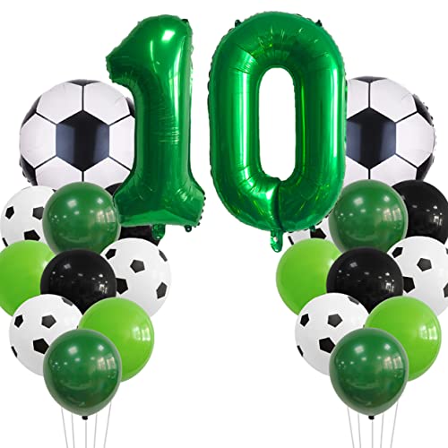 HCRXVV Fussball Deko 10. Geburtstag Kinder Junge,Football Kindergeburtstag Deko, 10 Jahr Geburtstag Deko Fußball Party-Grüner Ballon Zahl 10 Fussball FolienBallon für Fußball Themenfeier(21 Stück) von HCRXVV