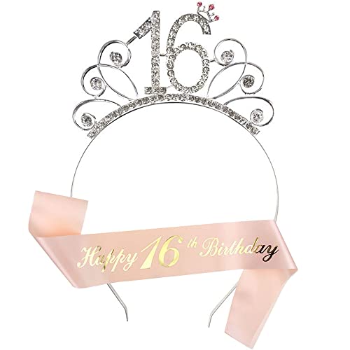 HCRXVV Geburtstagskrone Schärpe Set Mädchen Roségold Kristall Kronen Passend für Birthday Girl,Krone Schärpe für 16. Geburtstag Mädchen Deko Geschenk Prinzessin Haar-Zusätze für Girl Kinder Party von HCRXVV