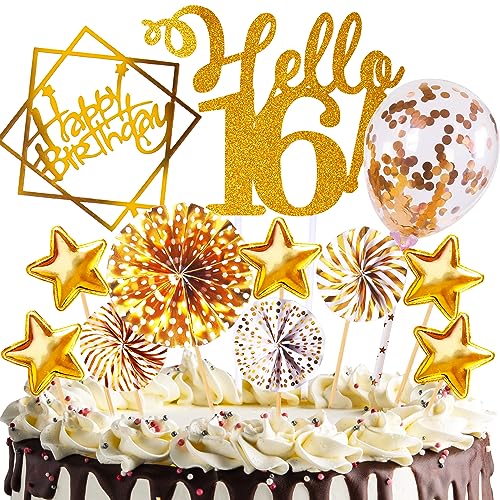 Tortendeko Geburtstag, Happy Birthday jahre Kuchendeko junge mädchen, Cake Topper, Cupcake Topper mit Sternen Konfetti-Luftballons und Papierfächer für Geburtstag von HCSSZ