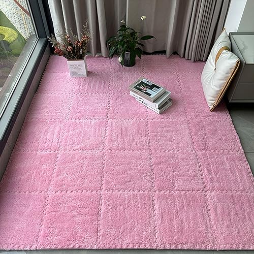 HCZKIUJY Splice ineinandergreifender Teppich, 4-teilig, ineinandergreifende Bodenmatten, Flauschige Schaumstoff-Bodenfliesen, ineinandergreifende Puzzle-Bodenmatten, kleine,Pink-30x30x0.6cm von HCZKIUJY