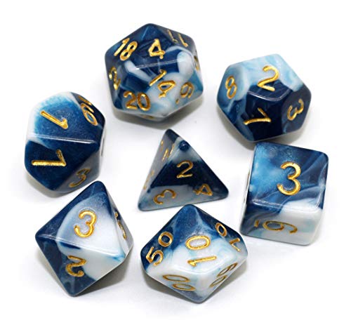 DND Polyedrische Würfel RPG Dice für Dungeons and Dragons Pathfinder Rollenspiel-Würfel Set mit Würfelbeutel(Blau Mixen Weiß) von HD DICE