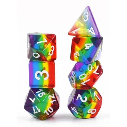 Würfelset 7 Stück - Regenbogen transparent von HD Dice