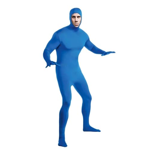 HDADR Erwachsene Open Face Zentai Suit, Jumpsuit Ganzkörperanzug Unisex Tight Bodysuit Kostüm für Party Halloween Weihnachten, Farbe Costume Body Suit, Jugendliche Bodysuit Cosplay (Blau, L) von HDADR