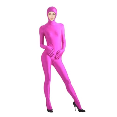 HDADR Erwachsene Open Face Zentai Suit, Jumpsuit Ganzkörperanzug Unisex Tight Bodysuit Kostüm für Party Halloween Weihnachten, Farbe Costume Body Suit, Jugendliche Bodysuit Cosplay (Heißes Rosa, L) von HDADR