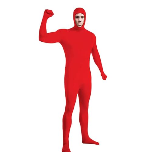 HDADR Erwachsene Open Face Zentai Suit, Jumpsuit Ganzkörperanzug Unisex Tight Bodysuit Kostüm für Party Halloween Weihnachten, Farbe Costume Body Suit, Jugendliche Bodysuit Cosplay (Rot, L) von HDADR