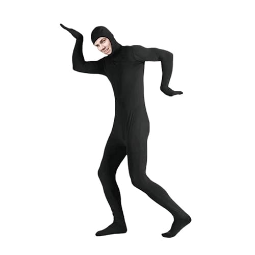 HDADR Erwachsene Open Face Zentai Suit, Jumpsuit Ganzkörperanzug Unisex Tight Bodysuit Kostüm für Party Halloween Weihnachten, Farbe Costume Body Suit, Jugendliche Bodysuit Cosplay (Schwarz, L) von HDADR