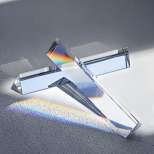 HDCRYSTALGIFTS 2 Stück 150 mm klares kristallklares optisches Glas Dreiecksprisma klares Dreifachprisma für Fotografie-Effekte Physik Unterricht Lichtspektrum Optik-Sets von HDCRYSTALGIFTS