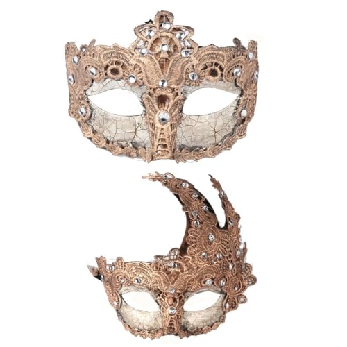 HDCRYSTALGIFTS 2er-Set Paare Masken Venezianische Party-Maske Champagner Halloween Prom Kostüm Maske Mardi Gras Maske für Frauen und Männer von HDCRYSTALGIFTS