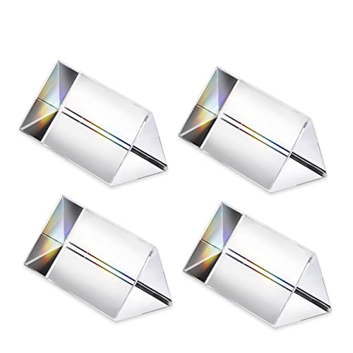 HDCRYSTALGIFTS 4 Stück 50 mm klares K9-Kristall-Dreiecksprisma für Foto, Regenbogenlichter, Kristall-optische Prismen, Glas, Physik, Unterricht, gebrochenes Lichtspektrum, Studenten, Geschenk von HDCRYSTALGIFTS