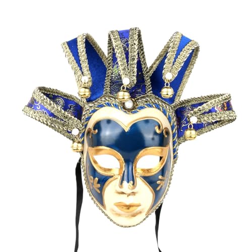 HDCRYSTALGIFTS Maskenball Jolly Jester Maske Venezianische Cosplay Mardi Gras Prom Tanz Geburtstag Party Tragen oder Dekor Jester Masken für Party Halloween (blau) von HDCRYSTALGIFTS