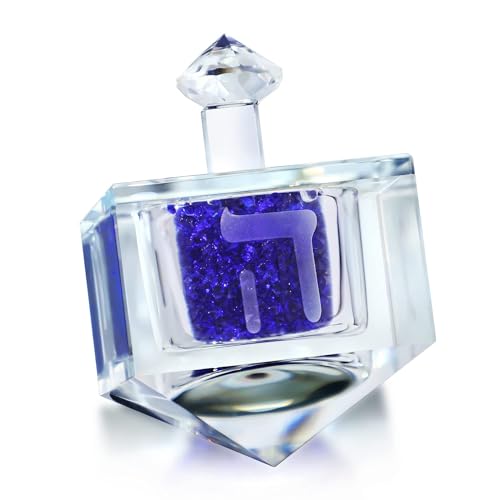 Handgefertigte Chanukkah-Dreidel-Figur mit blauen zerkleinerten Diamanten, Kristallkunst, Sammlerstück, jüdischer Dreidel-Briefbeschwerer, dekorativ, blau von HDCRYSTALGIFTS