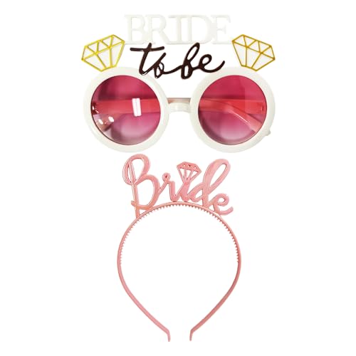 HDGSAFD 1 Brautbrille und 1 Brautstirnband, Partybrille, Braut-Requisiten, kreative Brille, lustige Brille, Anzieh-Accessoires, exquisite rosa Design-Brille von HDGSAFD