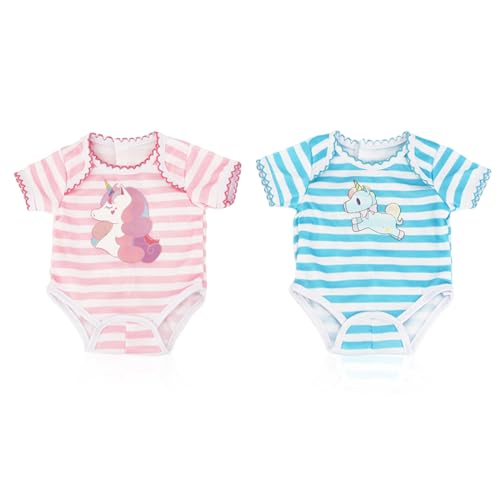 HDGSAFD 2 Stück Puppen-Pyjama, Süßer Puppen-Overall, Regenbogen-Pferd-Puppenkostüm, Gestreifter Puppen-Pyjama, 43 cm Puppen-Overall, Neugeborenes Puppenkostüm (Rot, Blau) von HDGSAFD