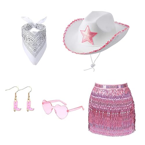 HDKEAN 80er Jahre Accessoires Damen Kostüm Set Ohrring Sonnenbrille Bandana Western Cowgirl Hut Kostüme von HDKEAN