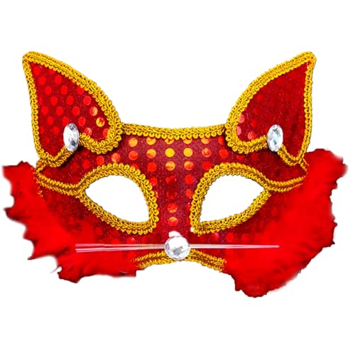 HDKEAN Füchse Maske Maskerade Maske Plüsch Katzen Maske Pailletten Tiermaske Halbgesichtsmaske Halloween Cosplays Maske Dress Up Maske Füchse Maske Halbgesichtsmaske Halloween Party Maske Plüsch von HDKEAN