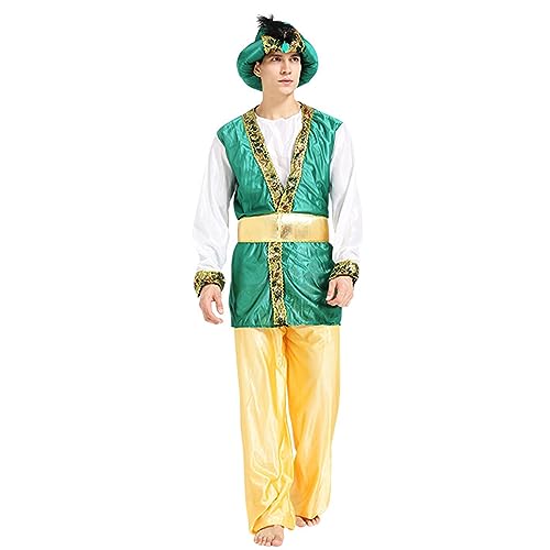 HDKEAN Halloween-Kostüm für Damen und Herren, arabisches Kostüm, Mittlerer Osten, Dubai-Kleidung, Kopfschmuck, langer Robe, Schleier, bauchfreies Top, Hose, Cosplay-Outfits, Halloween-Kostüm von HDKEAN