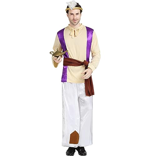 HDKEAN Halloween-Kostüm für Damen und Herren, arabisches Kostüm, Mittlerer Osten, Dubai-Kleidung, Kopfschmuck, langer Robe, Schleier, bauchfreies Top, Hose, Cosplay-Outfits, Halloween-Kostüm von HDKEAN