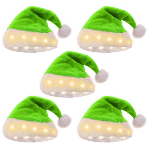 HDKEAN LED-Weihnachtsmütze, festliche Mützen, Plüsch-Schirmmütze mit Lichtern, Kopfbedeckung für Feiertage, Partys und als Geschenk, 5 Stück von HDKEAN