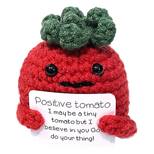 HDKEAN Lustige positive Tomatenwolle gestrickte Puppen Tomate mit Karten inspirierende Taschenumarmung Geburtstagsgeschenk von HDKEAN