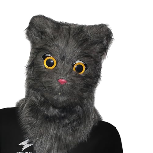 HDKEAN Realistische Mouth Mover Katzenmaske Halloween Neuheit Maske Kostüm Niedlich Beweglicher Mund Katze Maske Plüsch Tier Kopf Maske Geschenke Beweglicher Mund Katzenmaske von HDKEAN