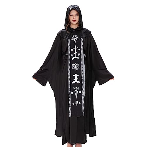 Halloween Cosplay Kostüm Mystic Sorcerer Robe mit Kapuze Umhang Gürtel Zauberer Kleid Bier Kostüm für Damen Deutsches Dirndl Kleid für Frauen Oktoberfest Kostüme Damen Plus Deutsches Dirndl Kleid für von HDKEAN