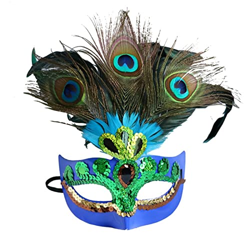 Pfauen-Maske, halbe Gesichtsmaske, Halloween, Pfauenfeder-Maske, Tiermaske, Maskerade-Maske, Party-Maske, Requisiten für Männer und Frauen, Pfauenmaske, Halloween-Party-Maske, obere Hälfte, von HDKEAN