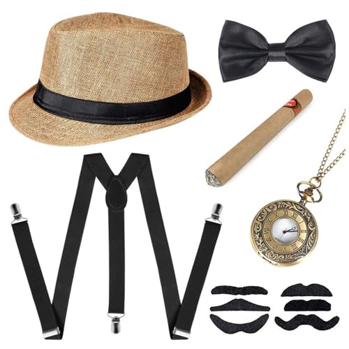 Retro Cosplay Frauen Gangster Kostüm Hut Krawatte Clips Taschenuhr 1920er Jahre Männer Kostüm Verkleidung Zubehör Sets 1920er Jahre Party Kostüme von HDKEAN