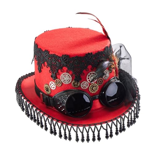 Steampunks Zylinderhut, Unisex, Vlies, viktorianischer Hut mit Brille, Unisex, Kostüm-Hut, coole Hippie-Hut, Halloween-Kopfbedeckung, Kostüm-Hut für Halloween von HDKEAN