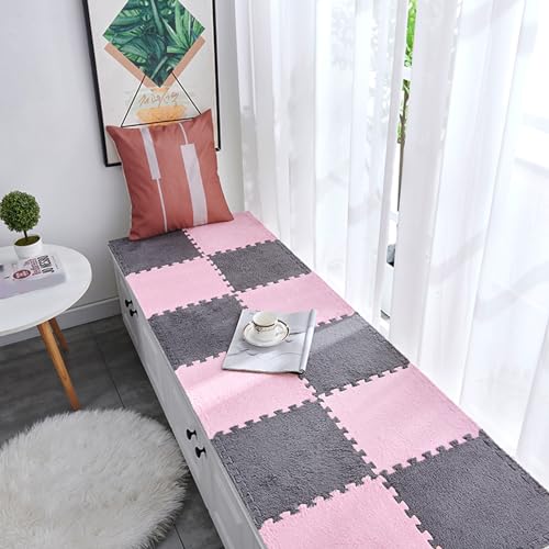 11,8 Zoll ineinander greifende Teppichmatte, Plüsch-Puzzle-Schaumstofffliesen mit Rand, 20-teilige Puzzle-Spielmatte für den Boden, Flächenteppiche (Größe: 0,39 Zoll, Farbe: Grau + Pink) von HDMOZUYT