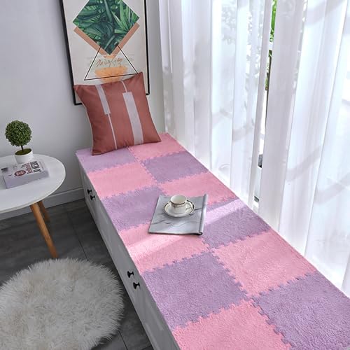 11,8 Zoll ineinander greifende Teppichmatte, Plüsch-Puzzle-Schaumstofffliesen mit Rand, 20-teilige Puzzle-Spielmatte für den Boden, Flächenteppiche (Größe: 0,39 Zoll, Farbe: Lila + Pink) von HDMOZUYT