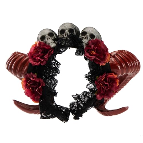 HDOYTXXM Spitzen Antelopehorn Stirnband Für Erwachsene Mit Schädel Cosplay Kostüm Teufel Horn Hairhoop Halloween Party Haarstück von HDOYTXXM