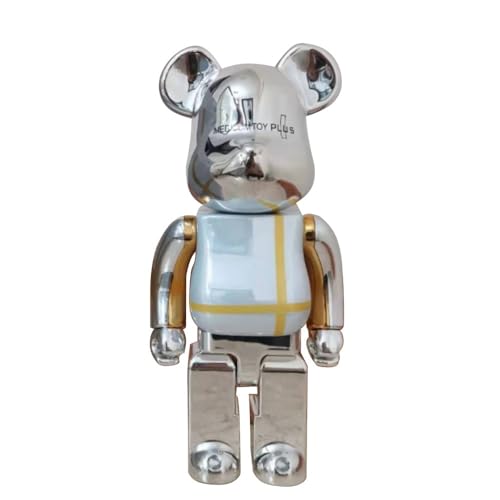 HDSLURIO PLUS Silberne Bausteine, Bär, Heimdekoration, Be@rbrick 400 % Gewaltbär, Puppenmodell, handgefertigte Sammlung, Spielzeug, 28 cm von HDSLURIO