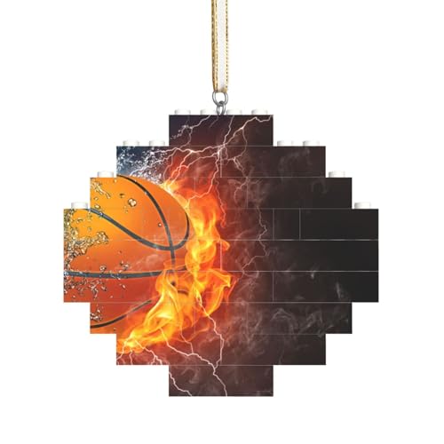 Basketball Ball auf Feuer und Wasser, Baustein-Block-Puzzles Puzzles Rautenförmiges Ornament von HDTVTV