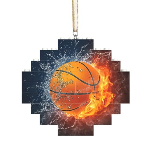 Basketball in Wasser und Feuer, Baustein-Block-Puzzles Puzzles Rautenförmiges Ornament von HDTVTV