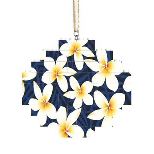 Drucken Sie Tropische weiße Frangipani Plumeria Blume, Baustein-Block-Puzzles Puzzles Rautenförmiges Ornament von HDTVTV