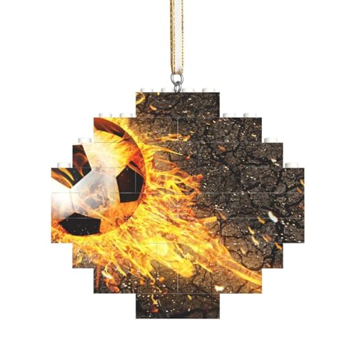 Fußball im brennenden Feuer Flammen, Baustein-Block-Puzzles Puzzles Rautenförmiges Ornament von HDTVTV