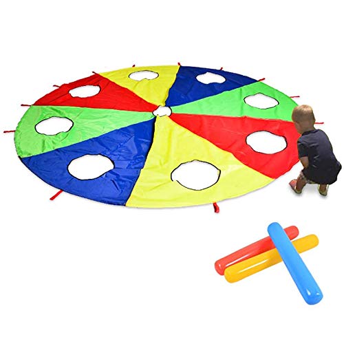 HDYS Regenbogen Fallschirm Schirm 6 Fuß, Spielen Fallschirm AußEn Spiel (W-Maus) AktivitäTs Spielzeug mit 3X Air Sticks 2M von HDYS