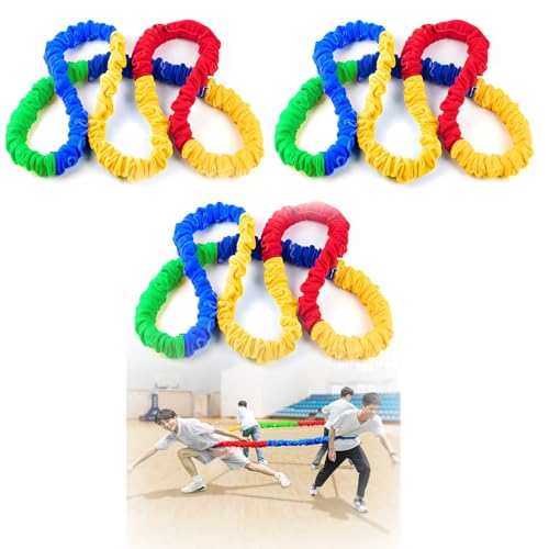 Kooperatives dehnbares Band Reißfeste Fleece-Übungsbänder, farbenfrohes tragbares Tauziehen-Seil/elastisches kooperatives dehnbares Band, elastisches Band für kooperative Spielbewegungen(3 pack,19 ft/ von HDYZJQ