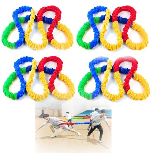 Kooperatives dehnbares Band Reißfeste Fleece-Übungsbänder, farbenfrohes tragbares Tauziehen-Seil/elastisches kooperatives dehnbares Band, elastisches Band für kooperative Spielbewegungen(4 pack,33 ft/ von HDYZJQ