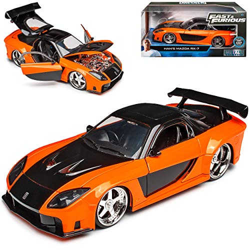 Mazda RX-7 Han´s Orange 1991-2002 Fast & Furious 8 The Fast and The Furious 1/24 Jada Modell Auto mit individiuellem Wunschkennzeichen von Ja-da